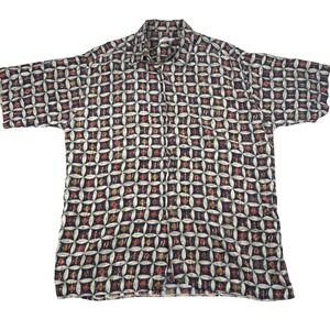 Burma Bibas Button Up Shirt Mens Large Vintage 90s Silk Geometric VTG